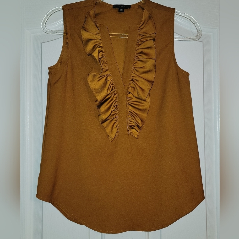 J. Crew Golden Sleeveless Ruffle Blouse